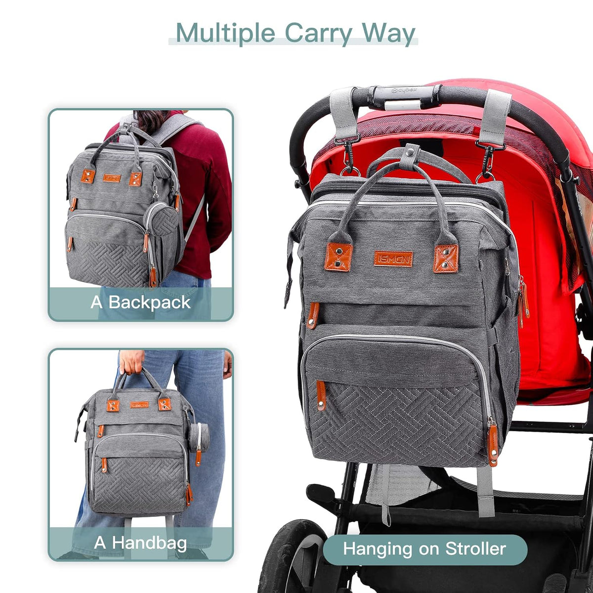 Diaper Bag Backpack with Changing Station, Baby Bags for Girls, Pink