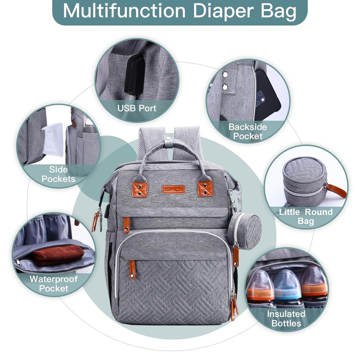 Diaper Bag Backpack with Changing Station, Baby Bags for Girls, Pink