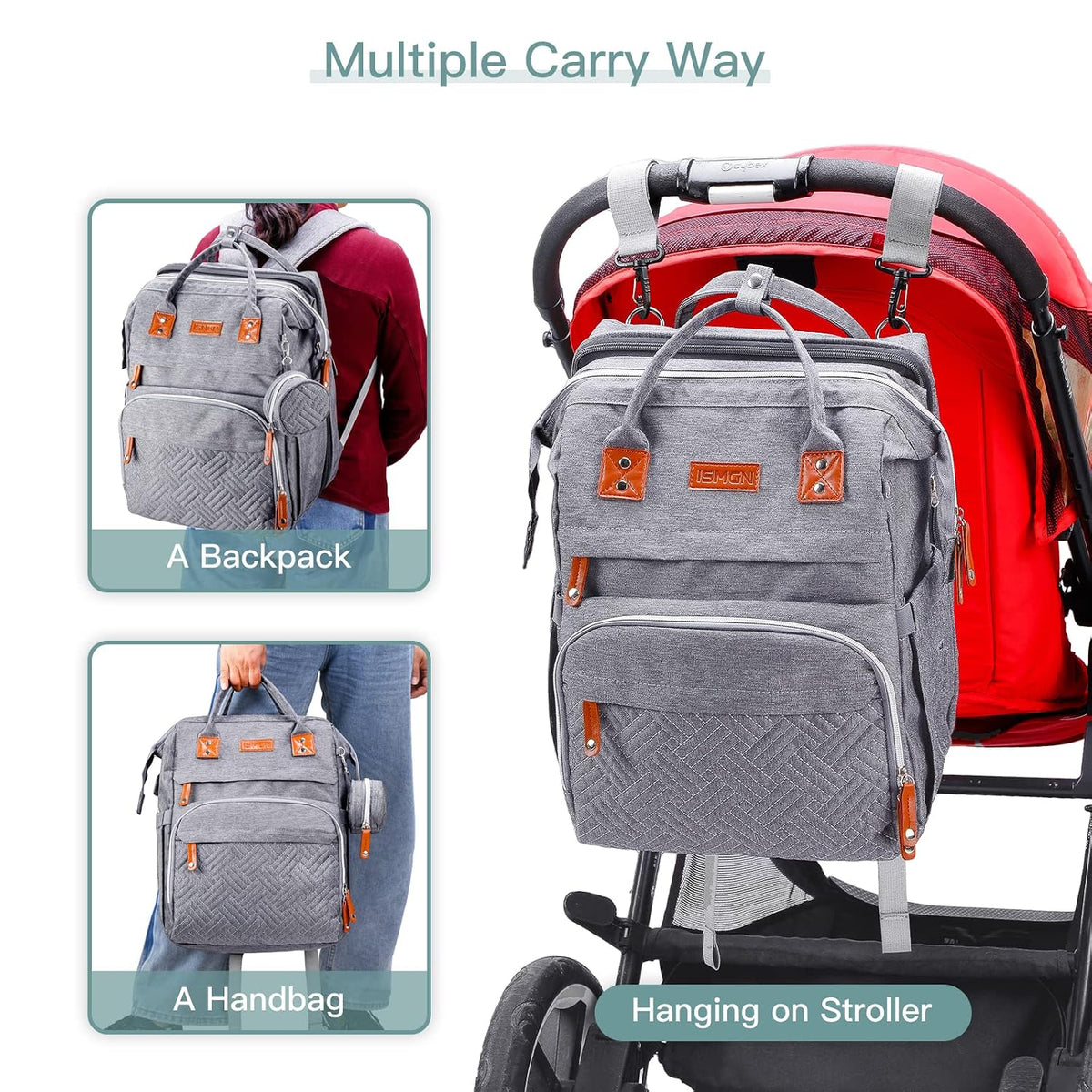 Diaper Bag Backpack with Changing Station, Baby Bags for Girls, Pink