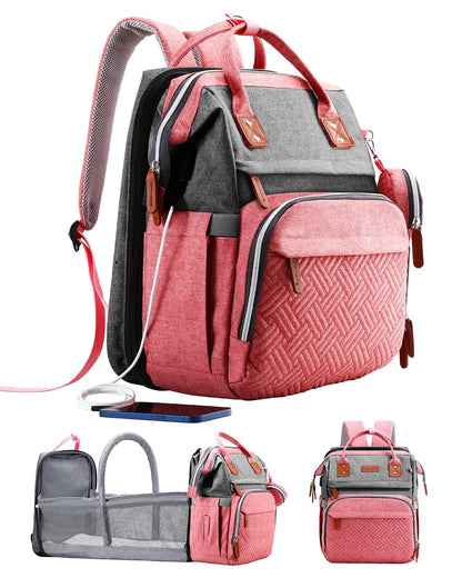 Diaper Bag Backpack with Changing Station, Baby Bags for Girls, Pink