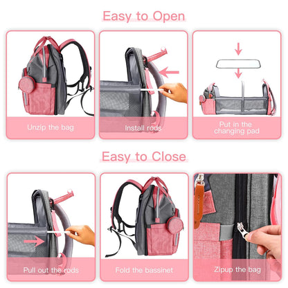 Diaper Bag Backpack with Changing Station, Baby Bags for Girls, Pink