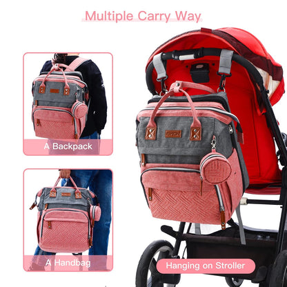Diaper Bag Backpack with Changing Station, Baby Bags for Girls, Pink