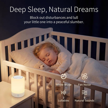 Night Lights, White Noise Machine – 20 Non-Looping Sleep Sounds, Rechargeable Battery, Touch Control, 6 Timers & Memory Function | Portable Sound Machine for Baby, Adults, Nursery, Travel