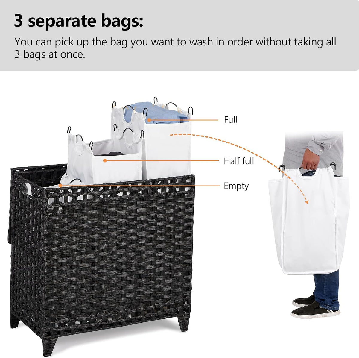 Laundry Hamper with 4 Removable Liner Bags, 176L Laundry Sorter with Lid