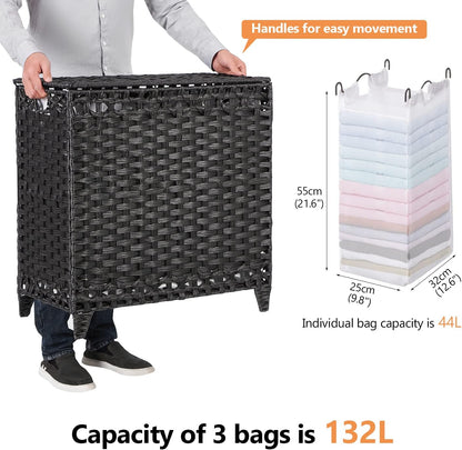 Laundry Hamper with 4 Removable Liner Bags, 176L Laundry Sorter with Lid