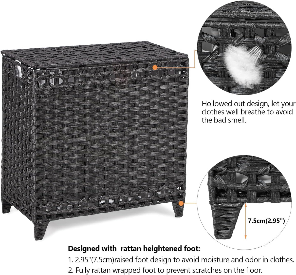 Laundry Hamper with 4 Removable Liner Bags, 176L Laundry Sorter with Lid