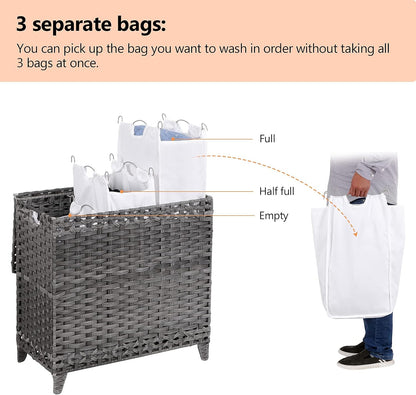 Laundry Hamper with 4 Removable Liner Bags, 176L Laundry Sorter with Lid