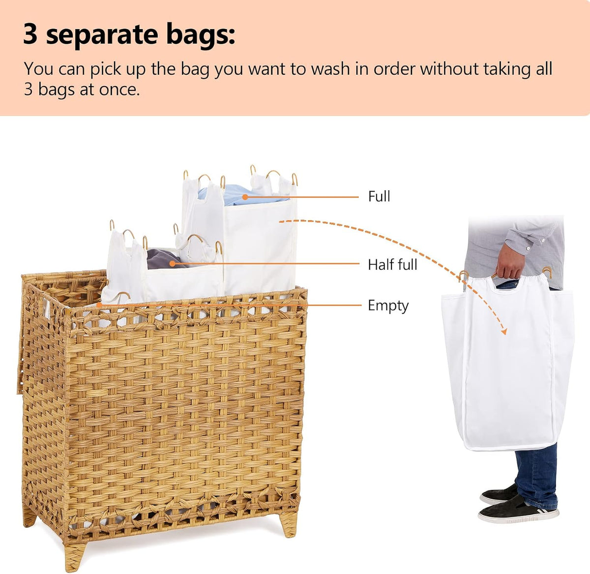 Laundry Hamper with 4 Removable Liner Bags, 176L Laundry Sorter with Lid