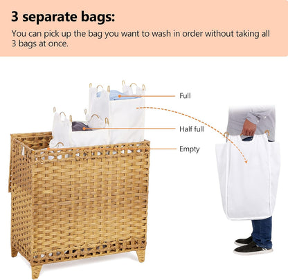 Laundry Hamper with 4 Removable Liner Bags, 176L Laundry Sorter with Lid