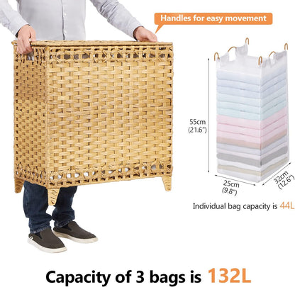 Laundry Hamper with 4 Removable Liner Bags, 176L Laundry Sorter with Lid