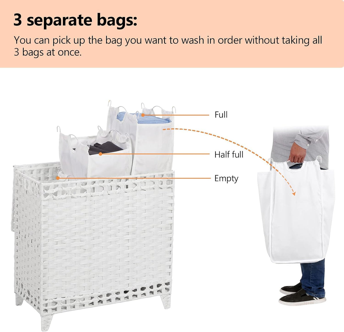 Laundry Hamper with 4 Removable Liner Bags, 176L Laundry Sorter with Lid