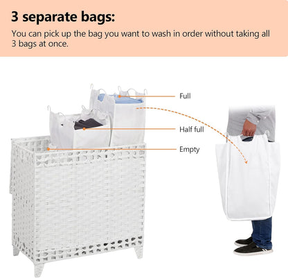 Laundry Hamper with 4 Removable Liner Bags, 176L Laundry Sorter with Lid