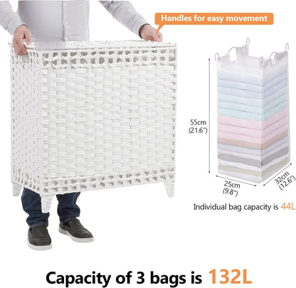 Laundry Hamper with 4 Removable Liner Bags, 176L Laundry Sorter with Lid