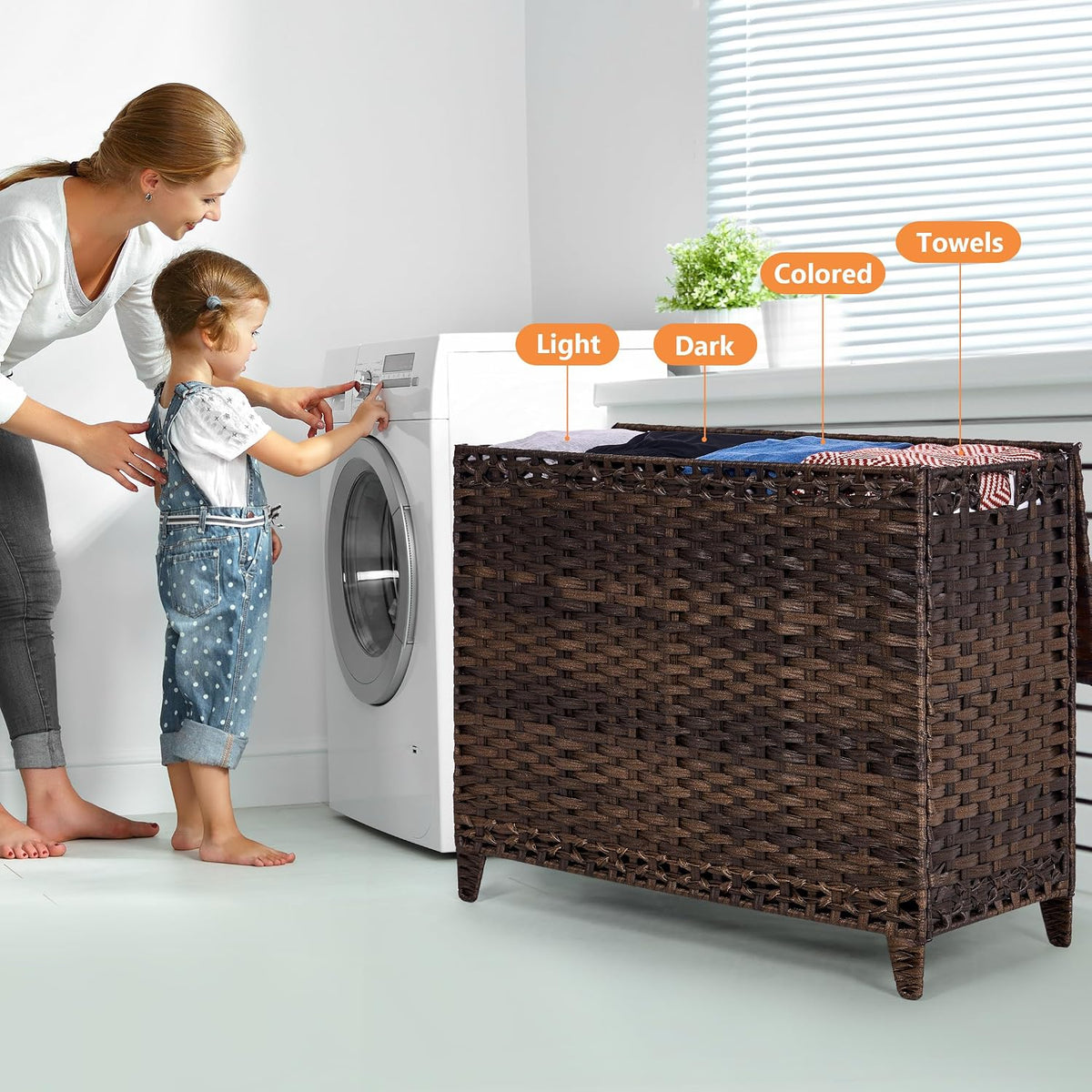 Laundry Hamper with 4 Removable Liner Bags, 176L Laundry Sorter with Lid