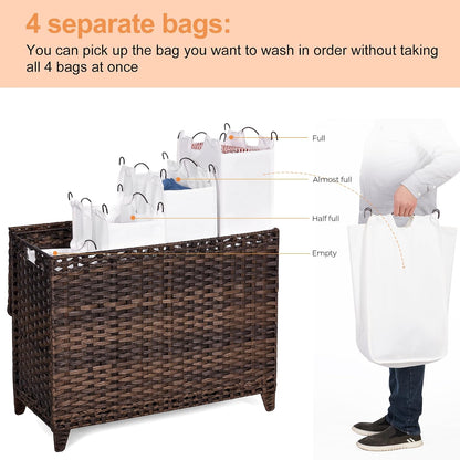Laundry Hamper with 4 Removable Liner Bags, 176L Laundry Sorter with Lid