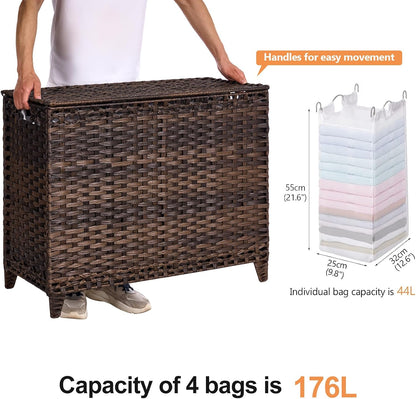 Laundry Hamper with 4 Removable Liner Bags, 176L Laundry Sorter with Lid