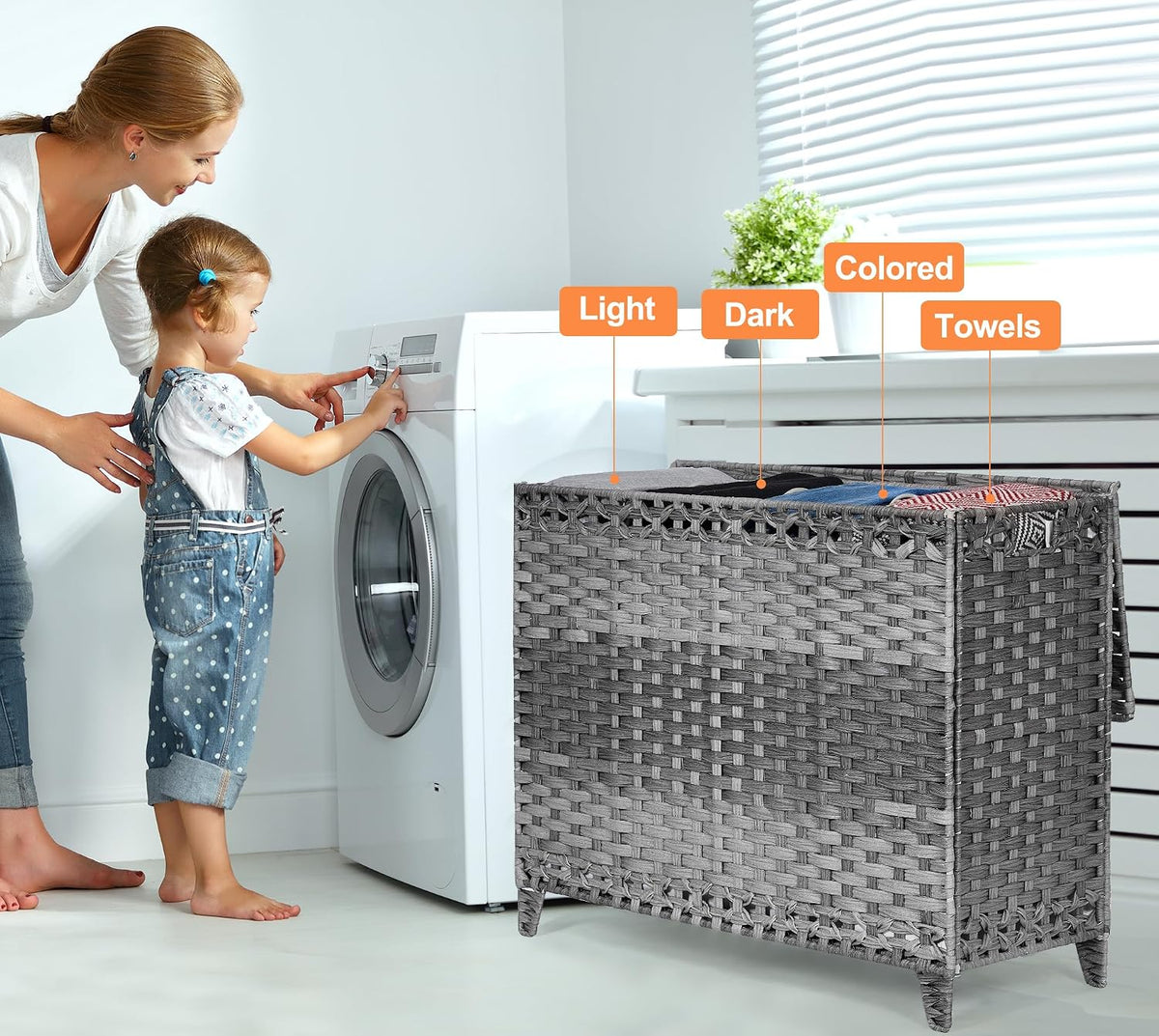 Laundry Hamper with 4 Removable Liner Bags, 176L Laundry Sorter with Lid