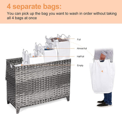 Laundry Hamper with 4 Removable Liner Bags, 176L Laundry Sorter with Lid