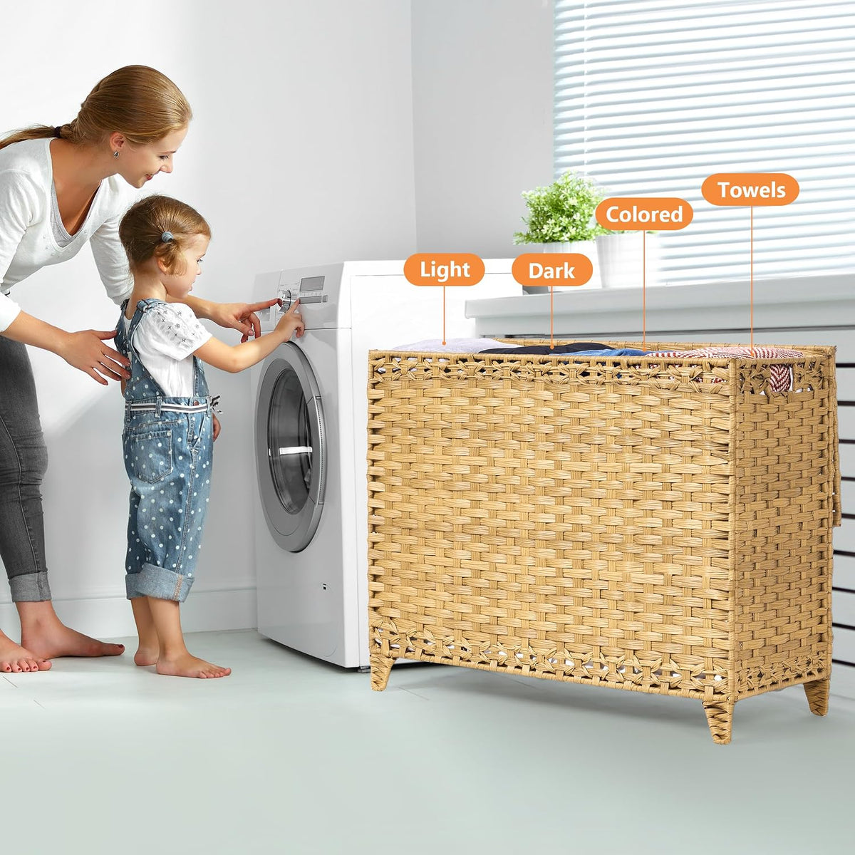 Laundry Hamper with 4 Removable Liner Bags, 176L Laundry Sorter with Lid
