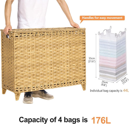 Laundry Hamper with 4 Removable Liner Bags, 176L Laundry Sorter with Lid