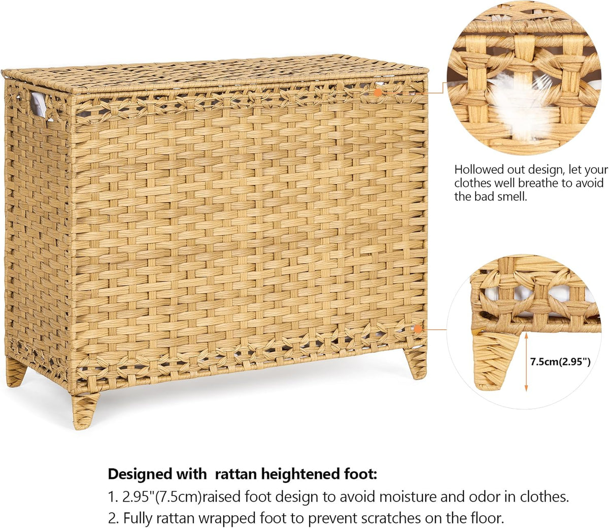 Laundry Hamper with 4 Removable Liner Bags, 176L Laundry Sorter with Lid