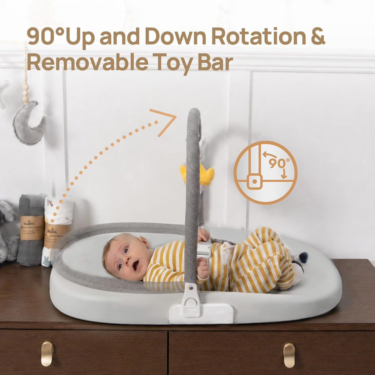 Baby Changing Pad – Soft & Wipeable Diaper Changing Table Mat for Dresser Bed Sofa, Built-in Safety Belt, Non-Slip, Waterproof, Easy to Clean – Gray, Ideal Gift for New Parents