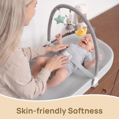 Baby Changing Pad – Soft & Wipeable Diaper Changing Table Mat for Dresser Bed Sofa, Built-in Safety Belt, Non-Slip, Waterproof, Easy to Clean – Gray, Ideal Gift for New Parents