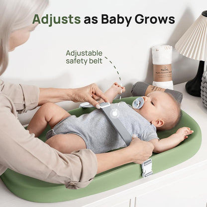 Baby Changing Pad – Soft & Wipeable Diaper Changing Table Mat for Dresser Bed Sofa, Built-in Safety Belt, Non-Slip, Waterproof, Easy to Clean – Gray, Ideal Gift for New Parents