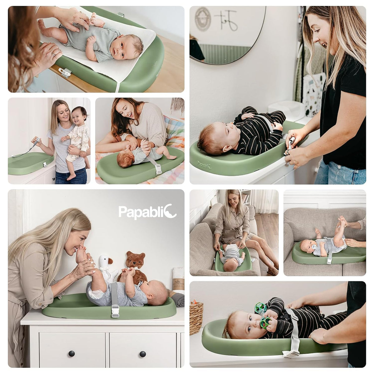 Baby Changing Pad – Soft & Wipeable Diaper Changing Table Mat for Dresser Bed Sofa, Built-in Safety Belt, Non-Slip, Waterproof, Easy to Clean – Gray, Ideal Gift for New Parents