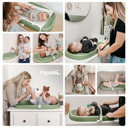 Baby Changing Pad – Soft & Wipeable Diaper Changing Table Mat for Dresser Bed Sofa, Built-in Safety Belt, Non-Slip, Waterproof, Easy to Clean – Gray, Ideal Gift for New Parents