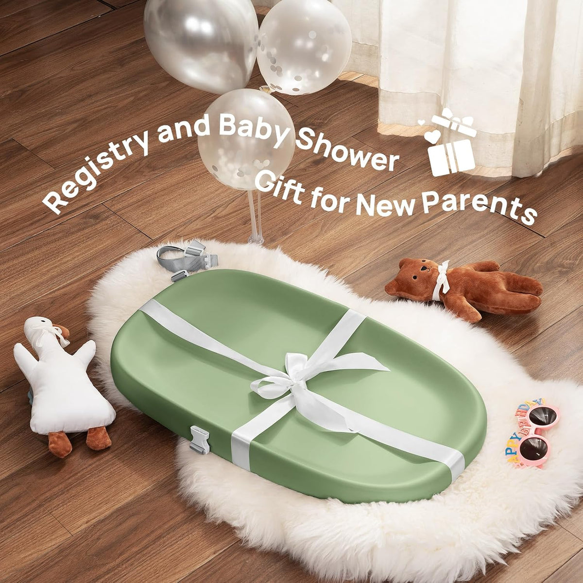 Baby Changing Pad – Soft & Wipeable Diaper Changing Table Mat for Dresser Bed Sofa, Built-in Safety Belt, Non-Slip, Waterproof, Easy to Clean – Gray, Ideal Gift for New Parents