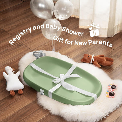 Baby Changing Pad – Soft & Wipeable Diaper Changing Table Mat for Dresser Bed Sofa, Built-in Safety Belt, Non-Slip, Waterproof, Easy to Clean – Gray, Ideal Gift for New Parents