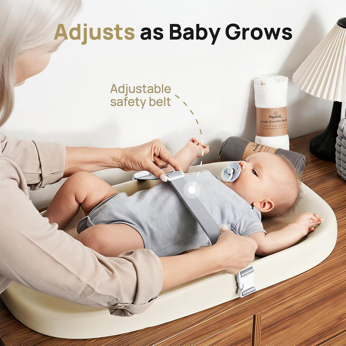 Baby Changing Pad – Soft & Wipeable Diaper Changing Table Mat for Dresser Bed Sofa, Built-in Safety Belt, Non-Slip, Waterproof, Easy to Clean – Gray, Ideal Gift for New Parents