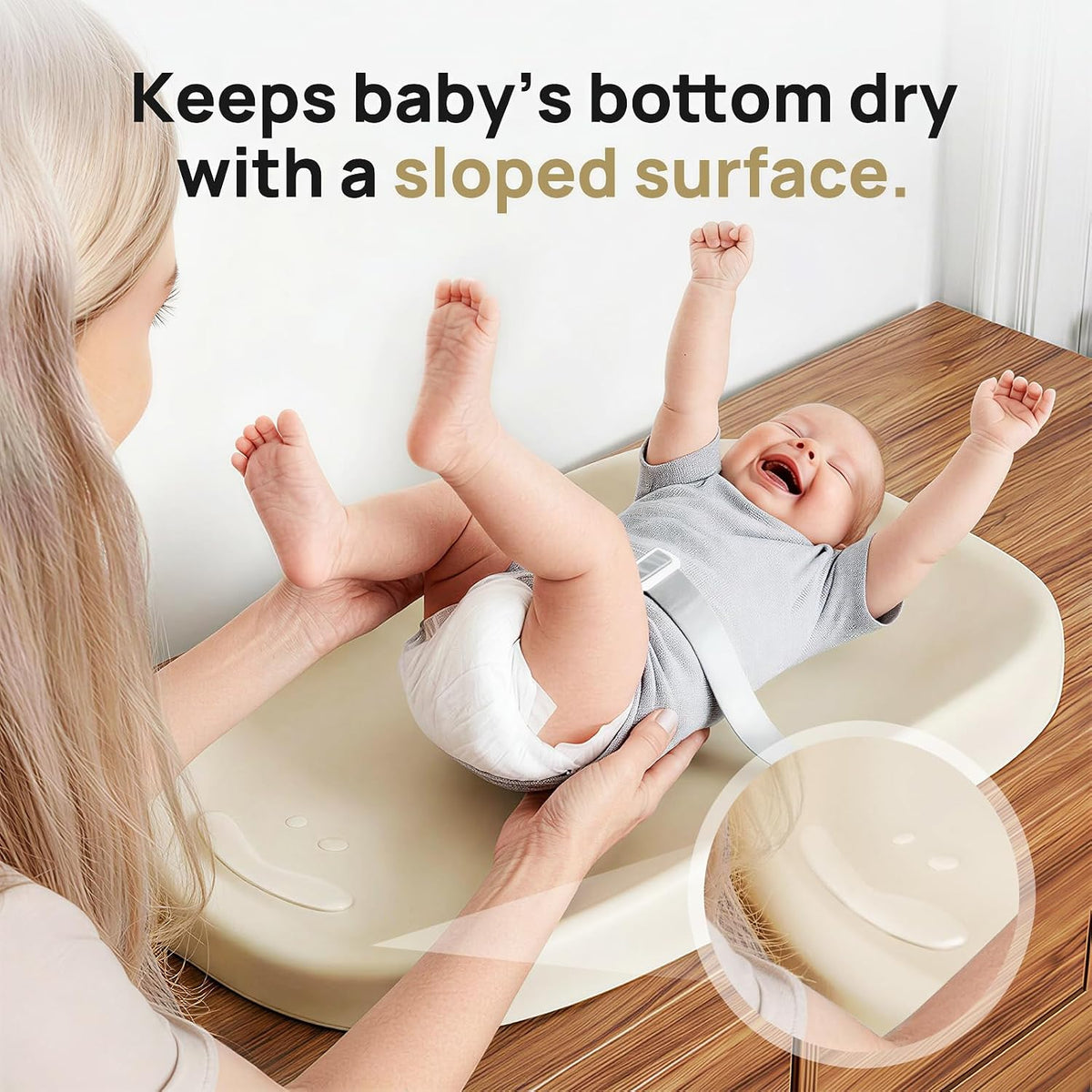 Baby Changing Pad – Soft & Wipeable Diaper Changing Table Mat for Dresser Bed Sofa, Built-in Safety Belt, Non-Slip, Waterproof, Easy to Clean – Gray, Ideal Gift for New Parents