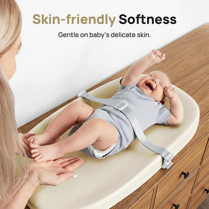 Baby Changing Pad – Soft & Wipeable Diaper Changing Table Mat for Dresser Bed Sofa, Built-in Safety Belt, Non-Slip, Waterproof, Easy to Clean – Gray, Ideal Gift for New Parents