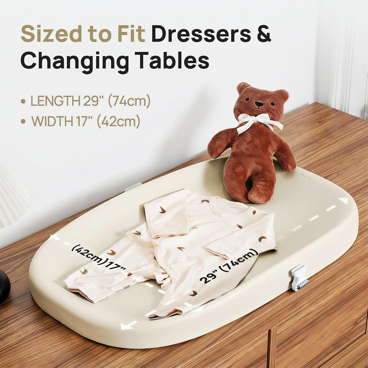 Baby Changing Pad – Soft & Wipeable Diaper Changing Table Mat for Dresser Bed Sofa, Built-in Safety Belt, Non-Slip, Waterproof, Easy to Clean – Gray, Ideal Gift for New Parents