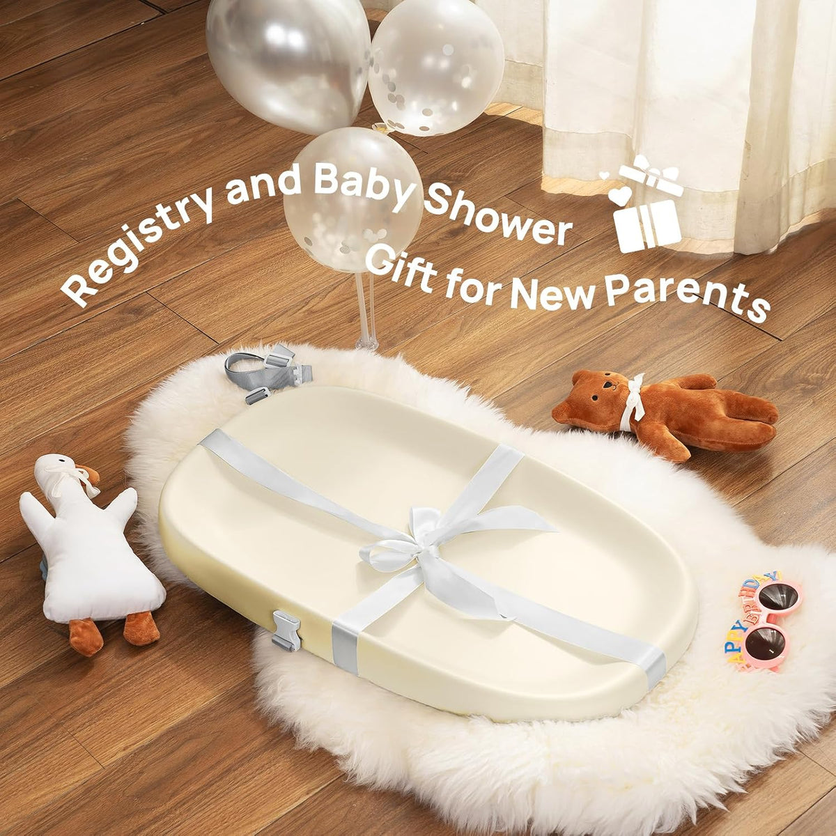 Baby Changing Pad – Soft & Wipeable Diaper Changing Table Mat for Dresser Bed Sofa, Built-in Safety Belt, Non-Slip, Waterproof, Easy to Clean – Gray, Ideal Gift for New Parents