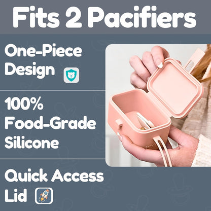 Silicone Pacifier Case, No Open Slot with Patented Closure, Dishwasher Safe, Attaches to Diaper Bag or Stroller, Holds 2 Pacifiers, (Sage)