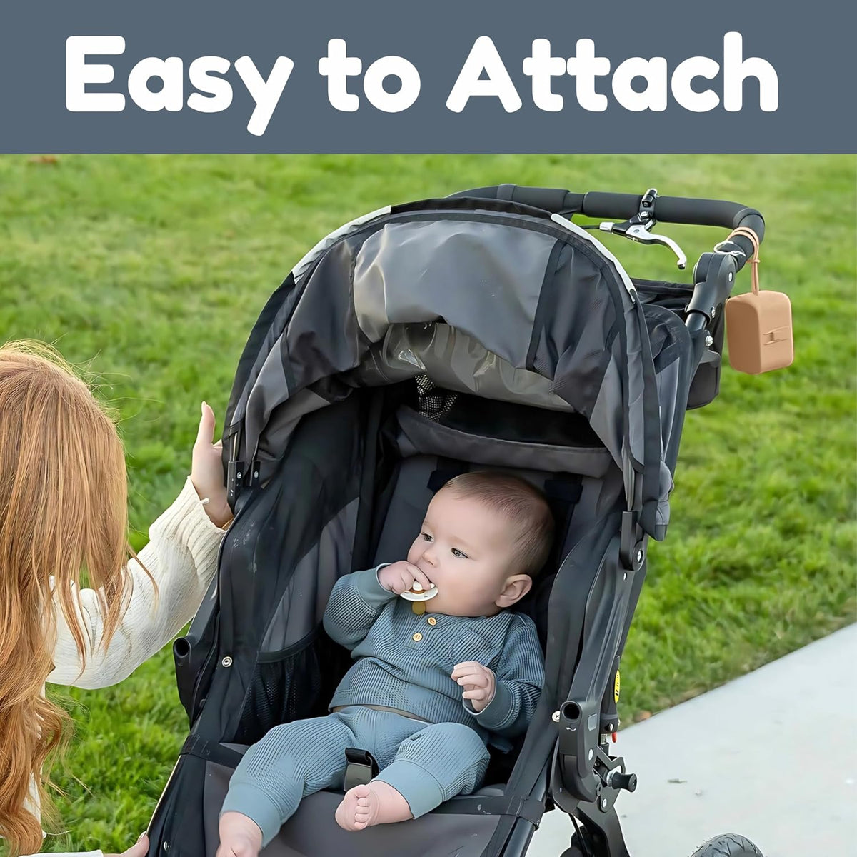 Silicone Pacifier Case, No Open Slot with Patented Closure, Dishwasher Safe, Attaches to Diaper Bag or Stroller, Holds 2 Pacifiers, (Sage)