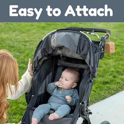 Silicone Pacifier Case, No Open Slot with Patented Closure, Dishwasher Safe, Attaches to Diaper Bag or Stroller, Holds 2 Pacifiers, (Sage)