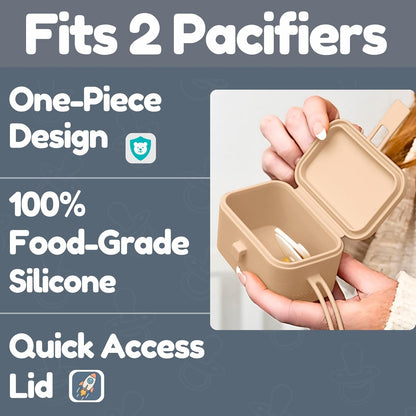 Silicone Pacifier Case, No Open Slot with Patented Closure, Dishwasher Safe, Attaches to Diaper Bag or Stroller, Holds 2 Pacifiers, (Sage)