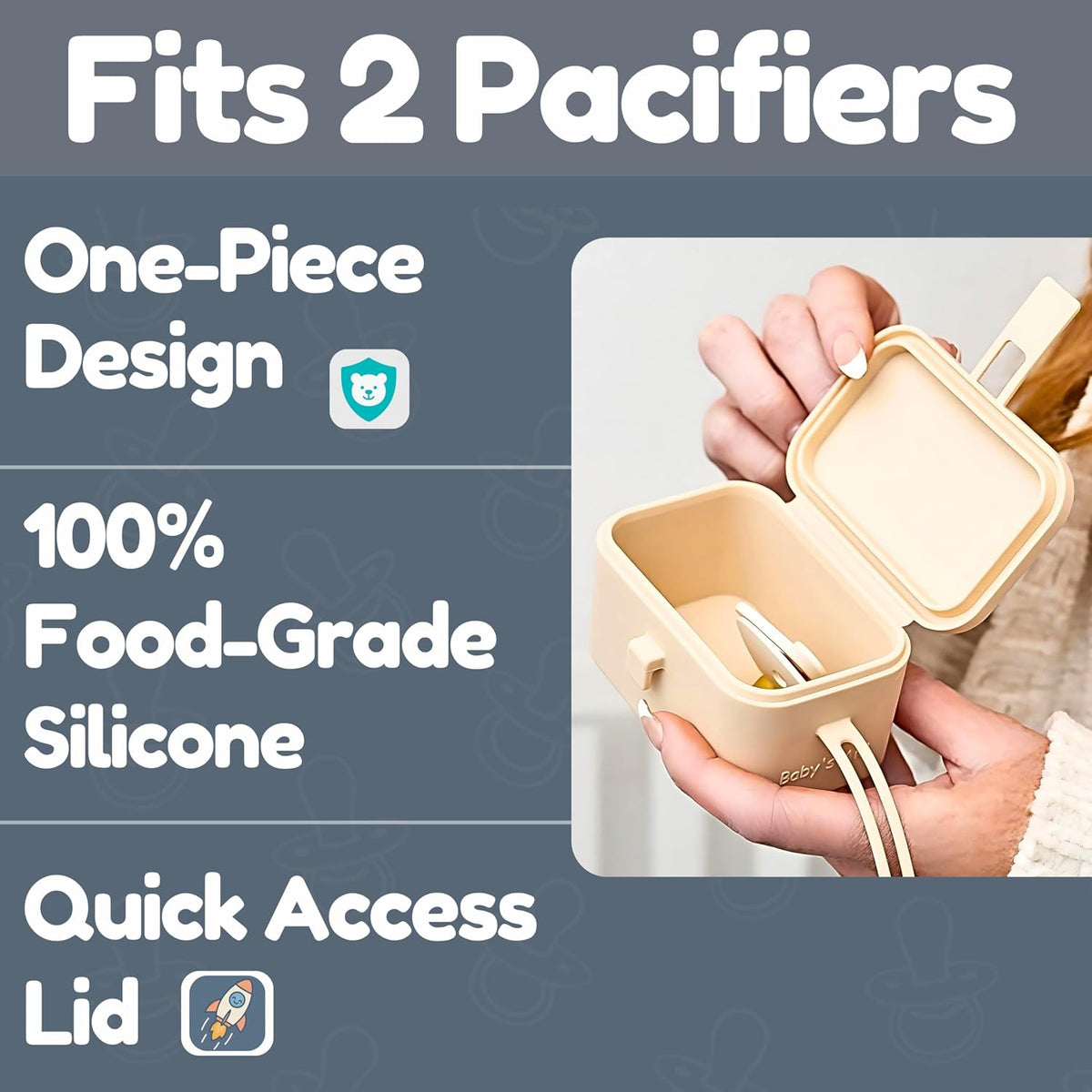 Silicone Pacifier Case, No Open Slot with Patented Closure, Dishwasher Safe, Attaches to Diaper Bag or Stroller, Holds 2 Pacifiers, (Sage)