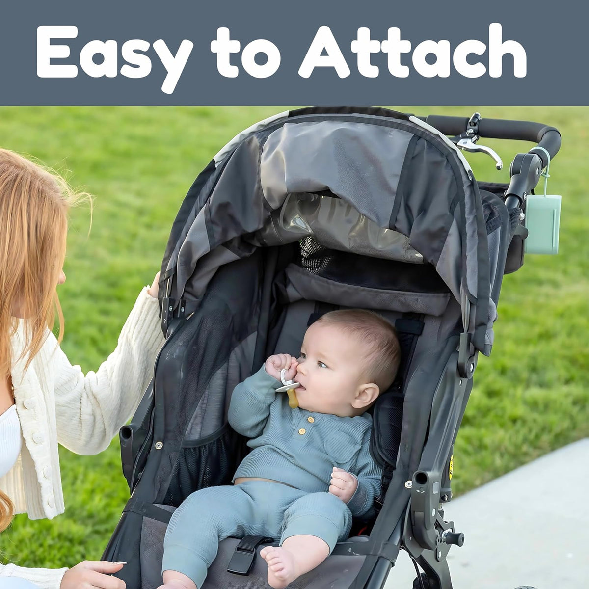 Silicone Pacifier Case, No Open Slot with Patented Closure, Dishwasher Safe, Attaches to Diaper Bag or Stroller, Holds 2 Pacifiers, (Sage)
