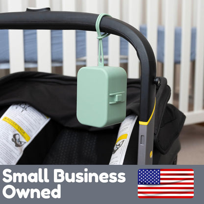 Silicone Pacifier Case, No Open Slot with Patented Closure, Dishwasher Safe, Attaches to Diaper Bag or Stroller, Holds 2 Pacifiers, (Sage)