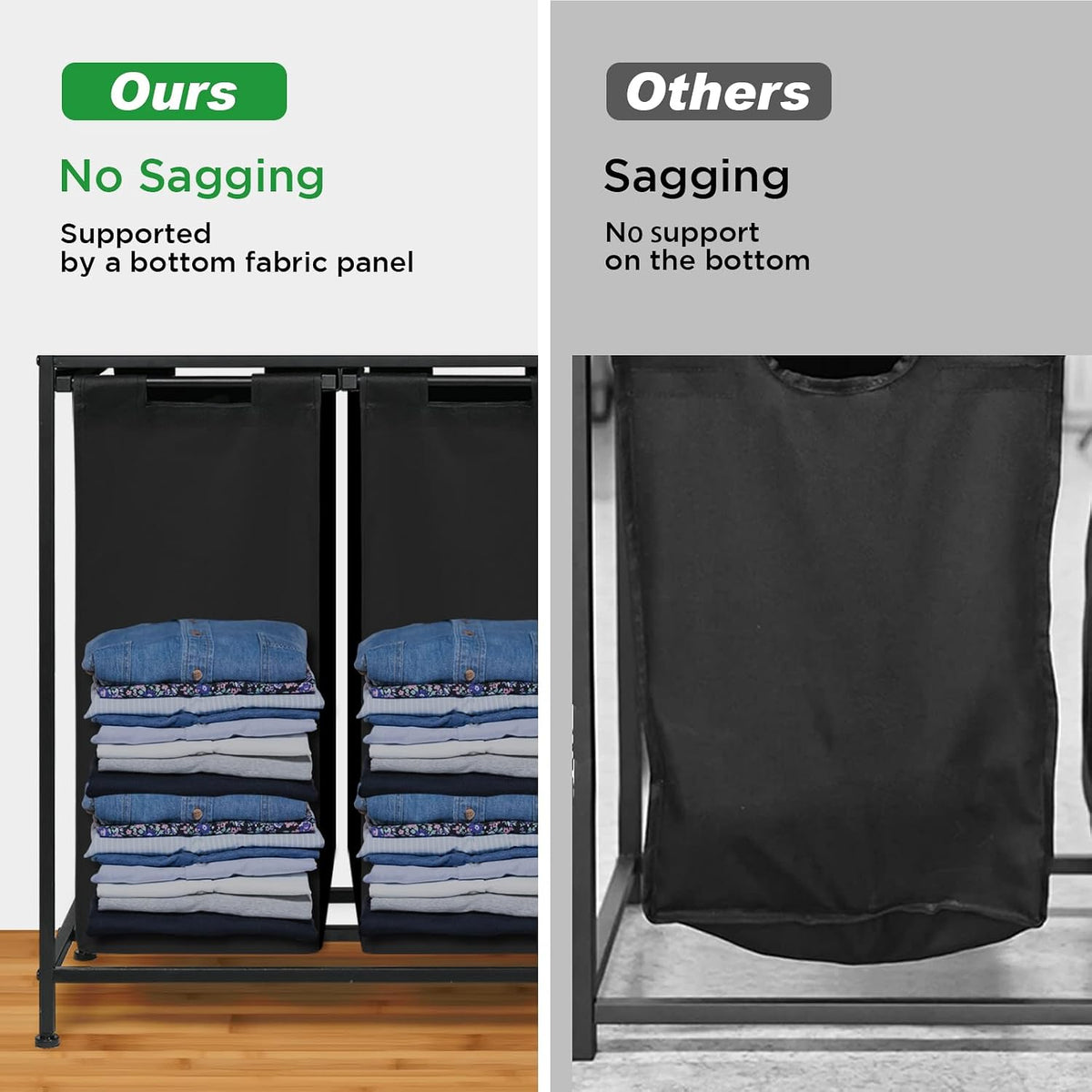 180L Laundry Sorter Hamper Basket 3 Section with Shelf & 2 Drawers
