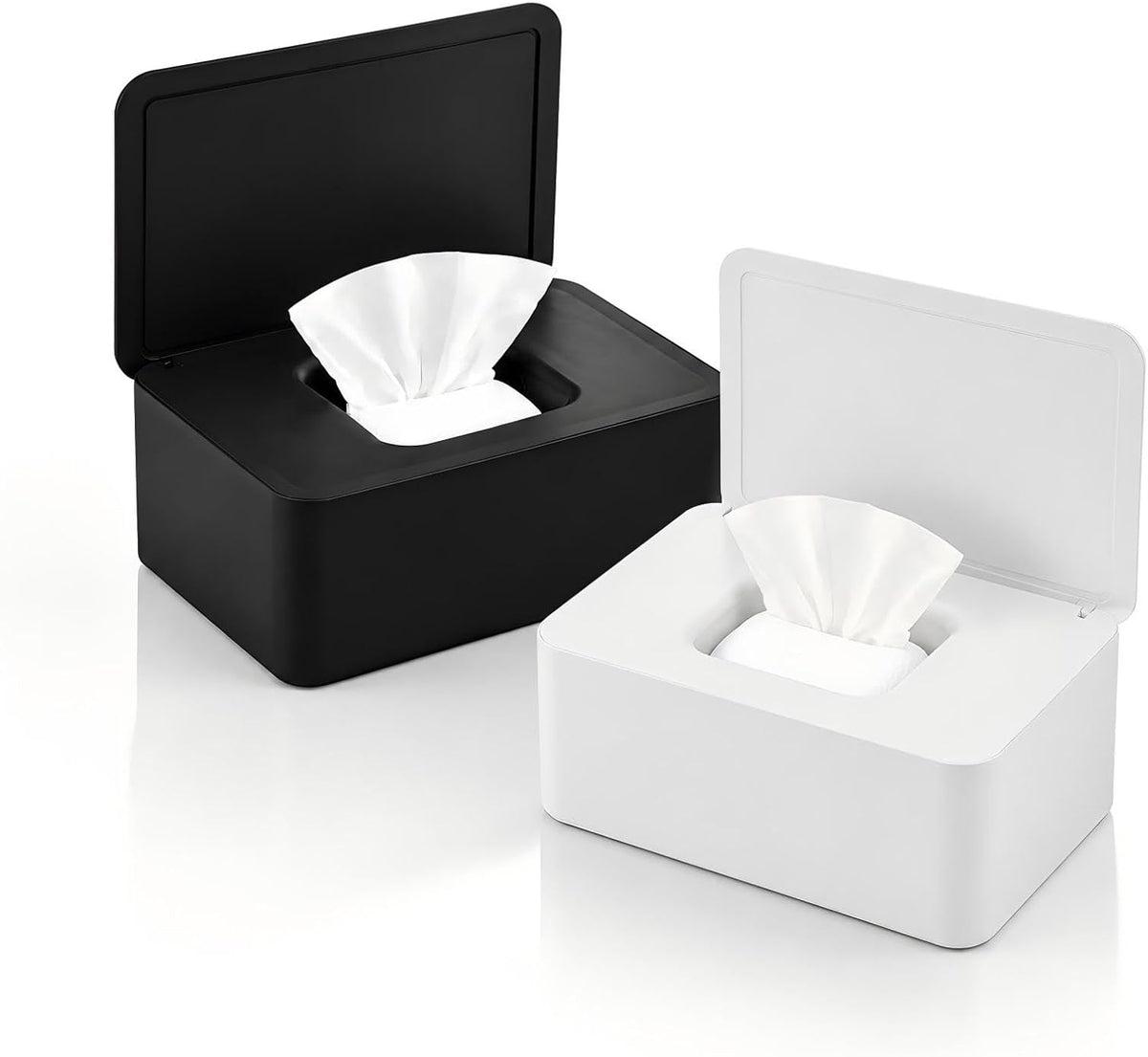 2 Pack Diaper Wipes Dispenser with Sealing Lid, Refillable Wet Wipes Container, Non-Slip Wipe Holder for Bathroom, Car & Travel, Black & White