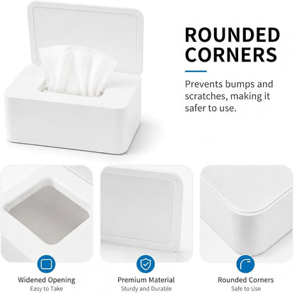 2 Pack Diaper Wipes Dispenser with Sealing Lid, Refillable Wet Wipes Container, Non-Slip Wipe Holder for Bathroom, Car & Travel, Black & White