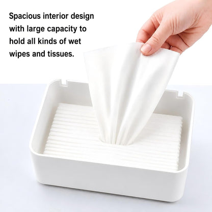 2 Pack Diaper Wipes Dispenser with Sealing Lid, Refillable Wet Wipes Container, Non-Slip Wipe Holder for Bathroom, Car & Travel, Black & White