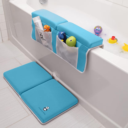 Bath Kneeler & Elbow Rest Pad Set, Non-Slip with Storage Pockets, Gray