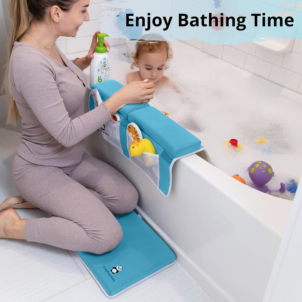 Bath Kneeler & Elbow Rest Pad Set, Non-Slip with Storage Pockets, Gray